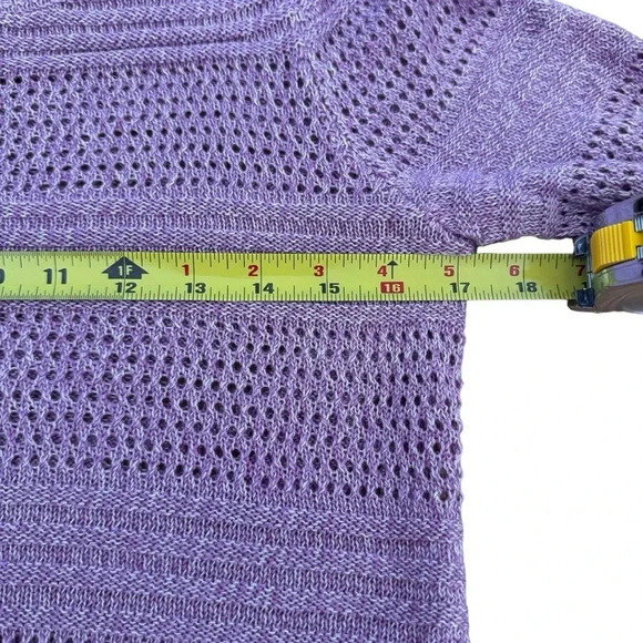 New York & Co Purple Sweater Open Knit Crochet Crew Neck 3/4 Sleeve Pullover M - Picture 4 of 7